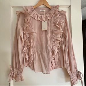 Doen Luca Ruffle blouse shirt top in Dawn Pink Mauve Blush NWT Size Small